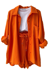 VICTORIA | ZWEITEILIGES HEMD-SHORTS-SET – Orange