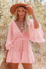 Dreamy Nights - Minikleid mit V-Ausschnitt und Spitze – Rosa