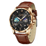 Stilvolle Mondphasen-Armbanduhr – Roségold Schwarz