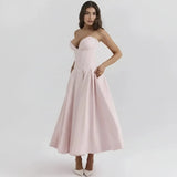 Larissa | Damen Korsett Midi Kleid Besondere Anlässe – Korsett Midi Elegant 2026 – Rosa