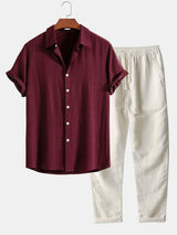 Button-Up Hemd und gerade geschnittene Hose aus Leinen-Rayon-Mischung – Kastanienbraun