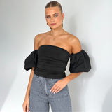 Bea | Bustier-Top mit Puffärmeln – Schwarz