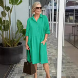 Amelia - Baumwoll-Leinen Freizeitkleid – Grün