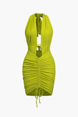 Maya | Sexy Backless Halter Minikleid mit Raffungen – Sommerliches Party-Kleid für heiße Nächte – Hellgrün
