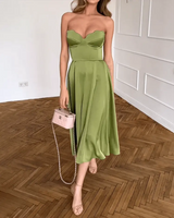 Elegantes Trägerloses Maxikleid – Fließend, Abendkleid, Stretch – Grün