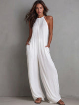Rosira - Strukturierter Leinen-Jumpsuit – Weiß