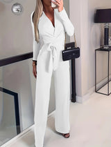 Natalia - Langärmeliger Crossover-Jumpsuit – Weiß
