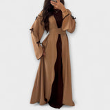 Jasmin - Elegantes Set aus Cardigan und Kleid mit Schleifenakzent – Kastanienbraun