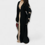 Jasmin - Elegantes Set aus Cardigan und Kleid mit Schleifenakzent – Schwarz