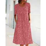 Jehaia - Lässiges Kleid mit Rundhalsausschnitt und Blumenmuster – Rot