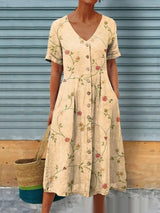 Luna - Midikleid mit Blumenmuster und Knopfverschluss vorne – Aprikose