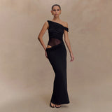 Kalya | Langes Kleid Drapiert Asymmetrisch – Schwarz