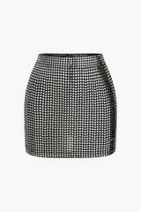 Agathe | Glamouröser Party Minirock mit funkelndem Netz-Design – Silber