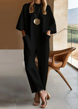 Elizina – Stilvoller, Locker Sitzender Jumpsuit Mit Halben Ärmeln – Schwarz