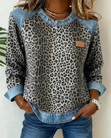 Selara - Weicher Leoparden-Patchwork-Pullover – Grau