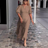 Juliana - Elegantes Kleid mit Puffärmeln – Beige