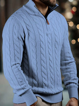 Vasyl – Strickpullover Mit Viertelreißverschluss – Blau