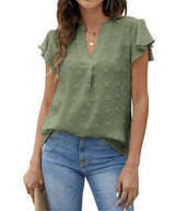 Bluse mit Patchwork und Rüschen – Militärgrün