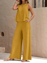 Remy – Elegantes Set aus ärmellosem Top und Hose – Gelb