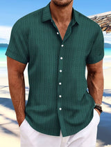 Owen | Relaxed Fit Gestreiftes kurzärmeliges Sommerhemd – Grün
