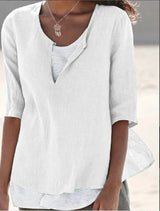 Vera | Damen Bluse 3/4-Arm Lagenlook V-Ausschnitt – Weiß