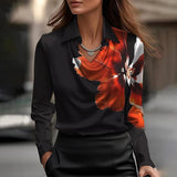 Leona | Elegante Seidenbluse – Schwarz Druck