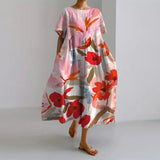ISLA | KLEID MIT V-AUSSCHNITT UND BLUMENDRUCK – Rosa