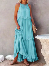 Boho Maxikleid mit Volants & Neckholder-Ausschnitt – Sommerlich & Feminin – Hellblau