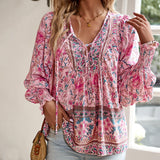 Florinda - Florale Boho-Bluse mit langen Ärmeln – Rosa