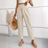 Nina - Hose mit hoher Taille, Textur und Stil – Aprikose