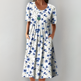 Abilene | Elegantes Blumenkleid – Blau/Weiß