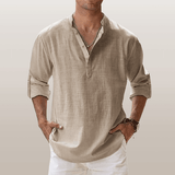 Relaxed Fit – Leinen-Henley für Herren – Khaki
