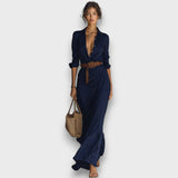 Verira – Elegantes Maxi-Wickelkleid – Blau Marine