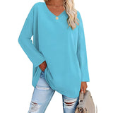 Alicia™ - Lässiger V-Ausschnitt Pullover – Hellblau