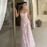 Alésia | Elegantes besticktes enges Kleid mit Trägern – Rosa