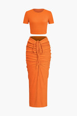 Maya | Zweiteiliges Set mit Raffung – Orange