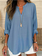 Isla - Entspannte Bluse aus leichter Baumwolle mit lockerer Passform – Blau