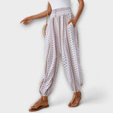 Scarletta – Weite Hose mit Ethno-Muster – Weiß