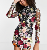 Flora - Elegantes Kleid mit floraler Verzierung – Schwarz