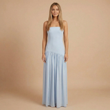 Sharon - Trägerloses Maxikleid mit Fall Taille und Raffung – Blau