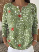 Sofie – Weihnachtsstrickpullover mit Knöpfen – Grün