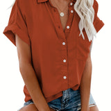 Loise | Damen Kragen Knopfbluse | Kurzarm – Dunkel Orange