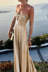 Chloé | Elegantes und glänzendes Off-Shoulder-Kleid – Gold