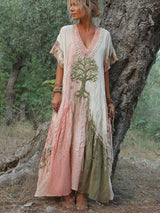 Winifred – Kurzärmeliges Kleid Im Retro Baum Gestaltung – Rosa