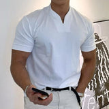 Herren Stehkragen Kurzarm Poloshirt – Weiß