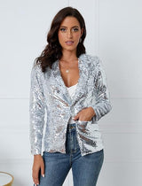 Damen Glänzend Leicht Blazer | Stilvoll – Silber