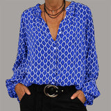 Renata - Langärmelige Bluse mit geometrischem Muster und lockerer Passform – Blau
