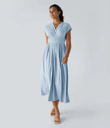 Wilhelmine – Elegantes Wickelkleid Mit Hoher Taille – Himmelblau