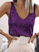 HAWA | Pailletten-V-Ausschnitt-Top – Lila