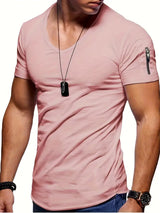 Raphael - Einfaches T-Shirt mit V-Ausschnitt für Herren – Rosa
